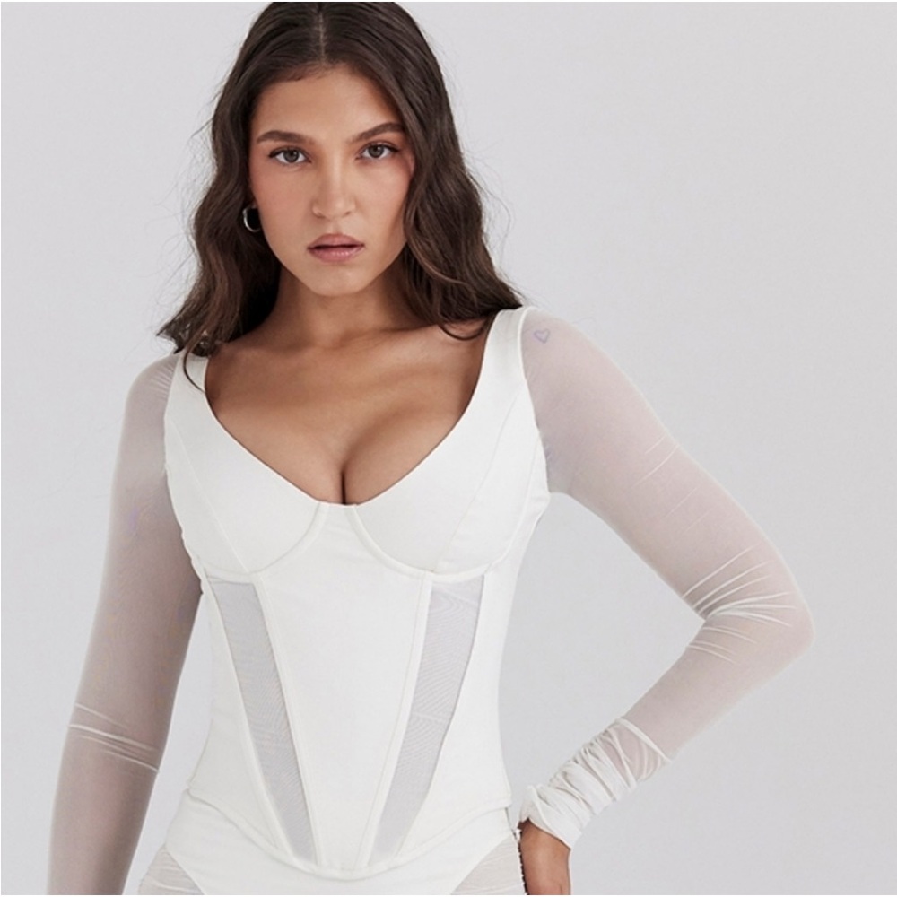 HOUSE OF CB Araminta corset mesh top NWOT size L‎  white